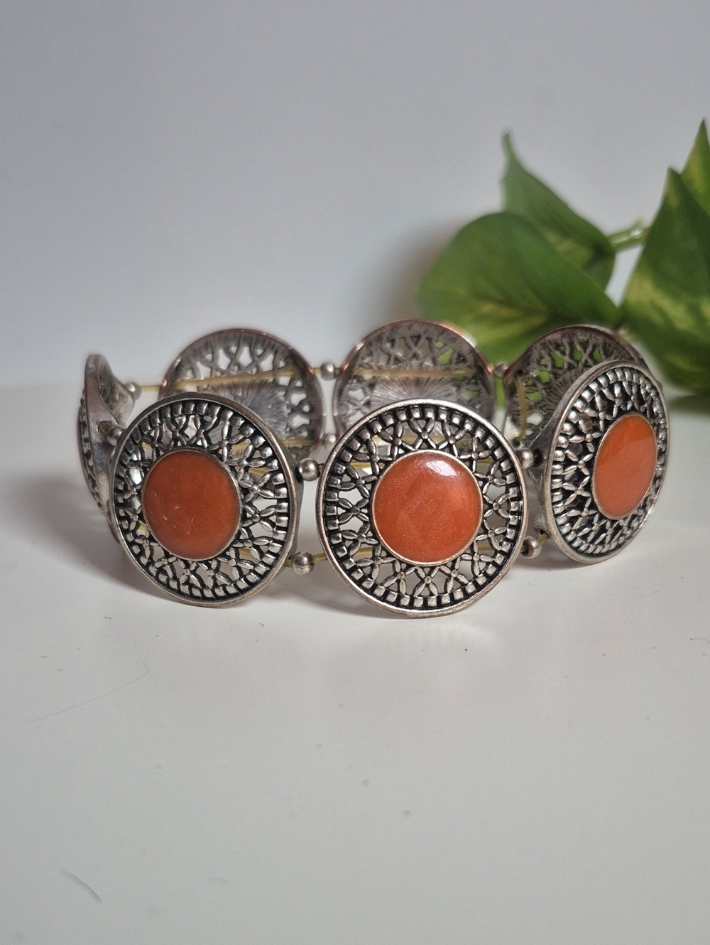 Boho Orange Stone Filigree Stretch Bracelet